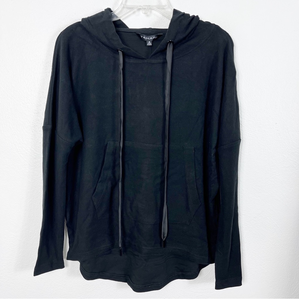 Tahari Black High Low Comfy Hoodie Sweatshirt